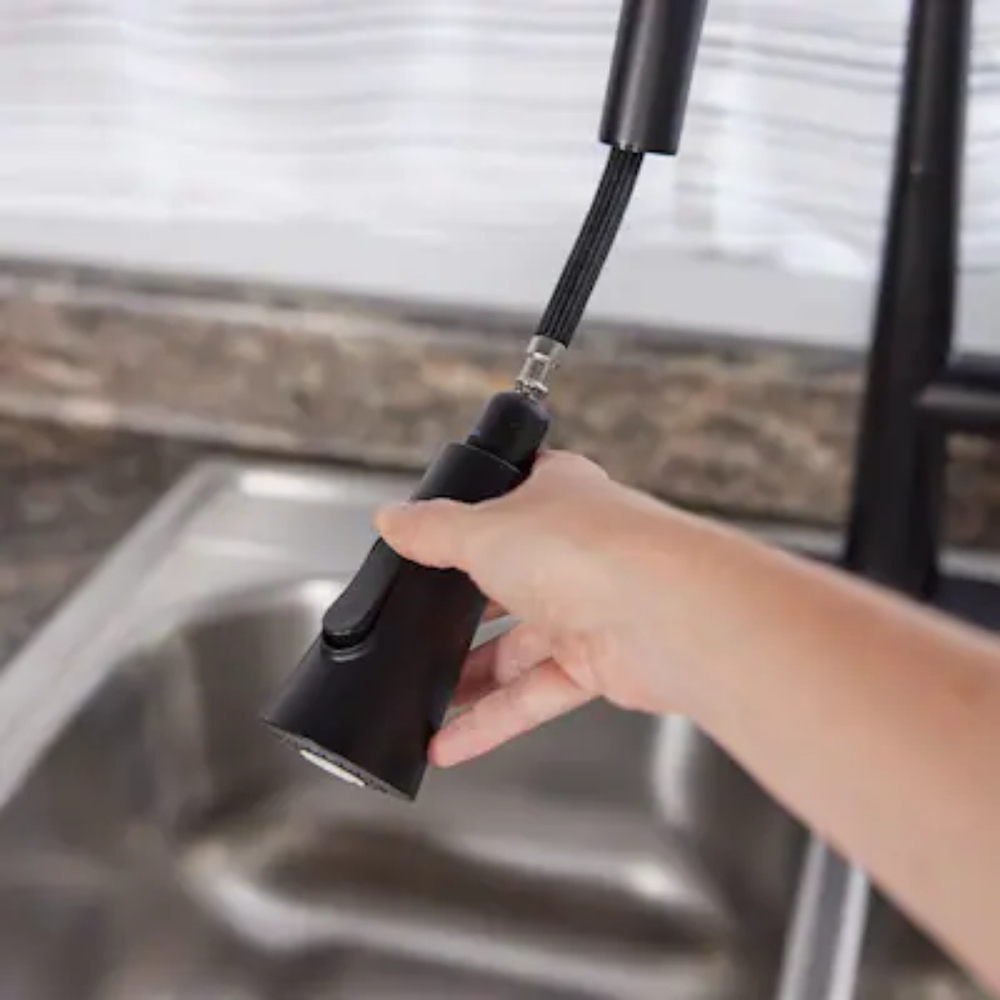 Allen + Roth Bryton Matte Black Single Handle Pull-down Kitchen Faucet with LED - Picture 5 of 12